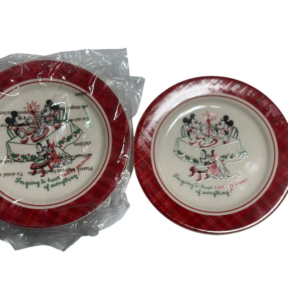 Disney Store Vintage Mickey Minnie Pluto Christmas Dessert Plates Set of 4